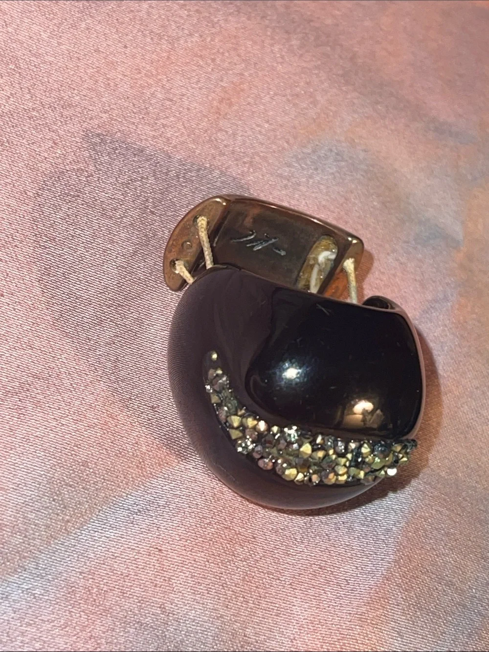 Black and Gold bling ring shaped like crescent